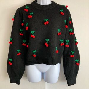 Farm Rio Black Cherry Adorned Crewneck Pullover Sweater, Sz M *See Description*